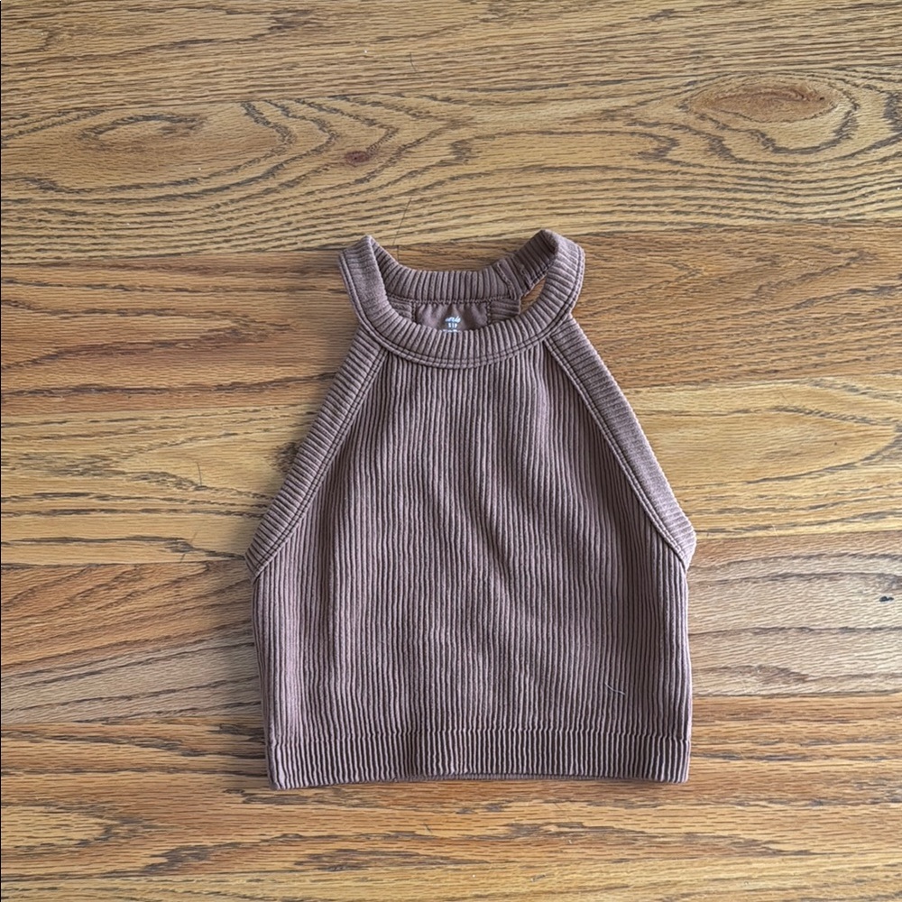 Brown Ribbed Sleeveless Top